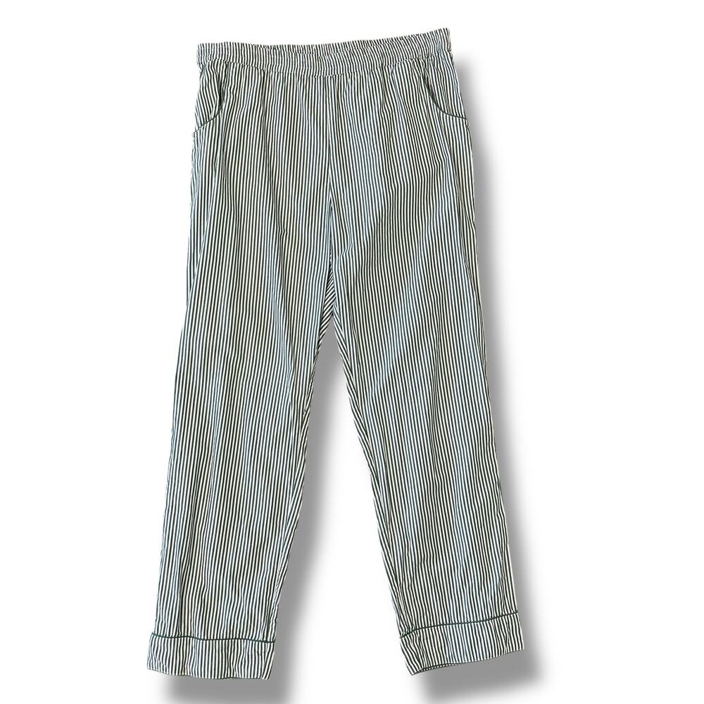 LAKE Striped Elastic-Waist Pajama Pants - Green & White